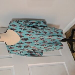 Neon Turquoise Cactus Bubble Sleeve Shirt